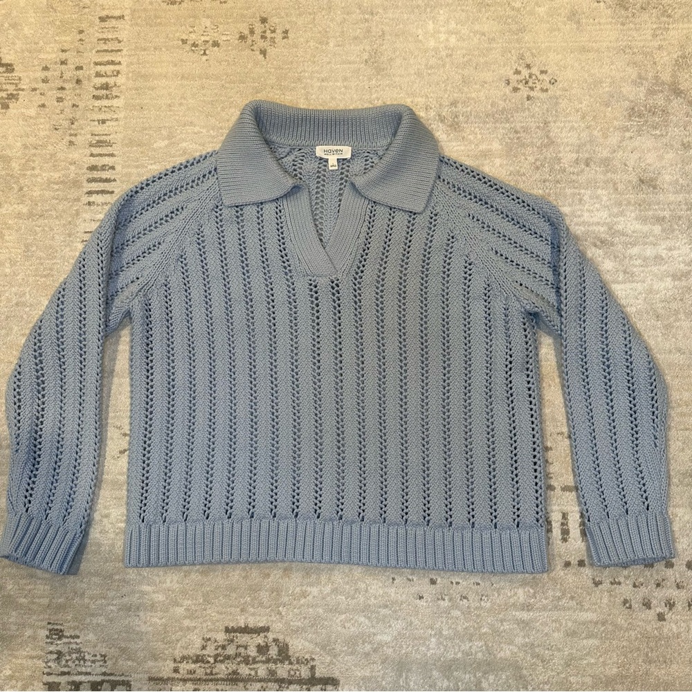 Haven Well Within Organic Cotton Sweater Women’s Large Cable Knit V-neck
